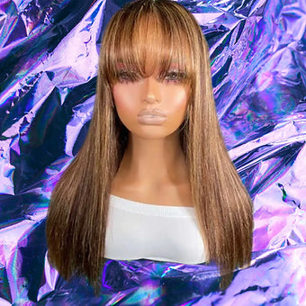 Amari - Dark & Light Brown Bangs 100% Human Hair Lace Front Wig